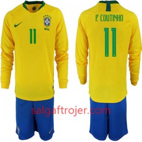 Brasilien Fodboldtrøjer P. Coutinho 11 Børn Hjemmebanesæt VM 2018 Langærmet